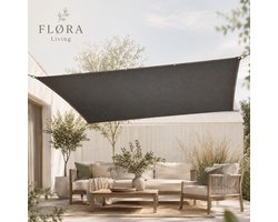 FLØRA Living Schaduwdoek 2 x 3 m - Zonnedoek voor Tuin, Terras & Balkon - HDPE - UV-bestendig & Waterafstotend - Incl. Bevestigingsmateriaal - Antraciet