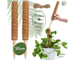 Floracon Mosstok – 2x 30 cm – Kokosvezel – Incl. 200 cm Jute Touw - Plantenstok – Verlengbaar – Mosstok Voor Planten – Plantensteun – Mosstok Monstera – Mosstokken – Kamerplanten - Plantensteunen Voor Klimplanten - Voor Monstera, Pothos en Meer