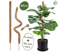 Floracon Mosstok – 2x 80 cm – Buigbaar - Kokosvezel – Incl. 200 cm Jute Touw - Plantenstok – Verlengbaar – Mosstok Voor Planten – Plantensteun – Mosstok Monstera – Mosstokken – Kamerplanten - Plantensteunen Voor Klimplanten - Perfect voor Monstera