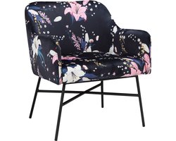 Flora|Gestoffeerde Accent Stoel in Fluweel Blauw Bloemig