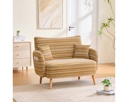 FloraGrace 2 Zitsbank Met Diepe Zitting, Zijvakken En Armkussens – Voor Woonkamer En Slaapkamer – Bouclé – Mosterdgeel