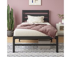 FloraGrace 90x200 Bed - Eenpersoonsbed - Metalen Frame - Stevig Bed - Klassiek Design - Zwart