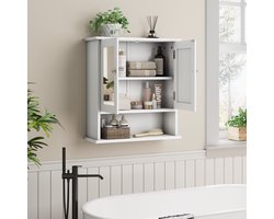 FloraGrace Badkamerkast - Wandkast Met Spiegel En Verstelbare Plank - Voor Badkamer En Keuken - MDF Glas - Wit - 54,6x19,8x60 Cm