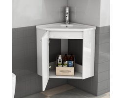 FloraGrace Badkamermeubel - Hoekwastafel Met Keramische Wastafel En Spatwand - Voor Kleine Badkamers - MDF - 41,5 x 41,5 x 50 cm - Wit