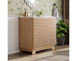 FloraGrace Badkamermeubel Met Wastafel - Vrijstaand Met 2 Deuren - Keramiek En MDF - 91x46x86,5 Cm - Naturel