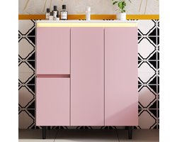 FloraGrace Badkamermeubel - Vrijstaand Met LED-Sensorverlichting En Soft-Close - Met Geintegreerde Keramische Wastafel - MDF En Keramiek - 76x47x89 Cm - Roze