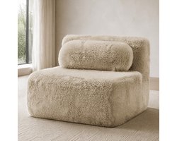 FloraGrace Bank – 1-Zits Zitbank – Zachte Teddy Bekleding Met Kussen – Comfortabel Voor Woonkamer En Relaxhoek – Teddy – Licht Khaki