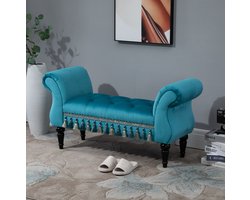 FloraGrace Bankje – 117 x 40 x 58 cm – Luxe Polsterbank Met Vintage Uitstraling – Voor Slaapkamer, Woonkamer Of Hal – Polyester En Hout – Blauw