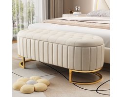 FloraGrace Bankje 120 x 39,9 x 43 cm - Met Verborgen Opbergruimte en Zachte Bekleding - Voor Woonkamer, Slaapkamer of Hal - Fluweel - Beige