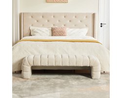 FloraGrace Bankje - Chenille Zitbank Met Ribbekleding - Voor Woonkamer, Slaapkamer Of Hal - Houten Frame - Beige