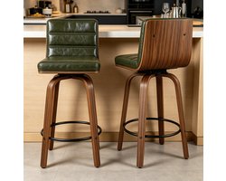 FloraGrace Barkruk - 360 Draaibaar Met Rugleuning & Voetring - Set Van 2 Voor Keuken, Bar En Toonbank - Kunstleer, Hout En Metaal - Groen