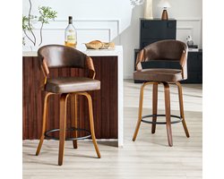 FloraGrace Barkruk 95 Cm – Set Van 2 Met Rugleuning En Armleuningen – Voor Bar Of Keukeneiland – Hout En Kunstleer – Bruin