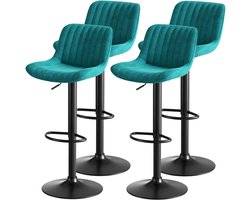 FloraGrace Barkruk - Draaibaar En Hoogte Verstelbaar - Set Van 4 - Velvet - Modern - Blauw - Voor Keuken, Eethoek En Bar
