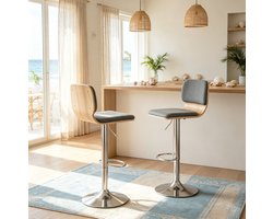 FloraGrace Barkruk Set Van 2 – 360° Draaibaar En Hoogte Verstelbaar – Met Rugleuning En Voetsteun – Voor Keuken Eiland En Bar – Stof – Grijs