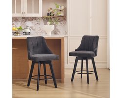 FloraGrace Barkruk – Set Van 2 Met Rugleuning – 360 Graden Draaibaar, Gepolsterd & Met Voetsteun – Keukenbar – Chenille – Grijs