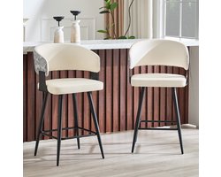 FloraGrace Barkruk - Set Van 2 Met Rugleuning En Voetsteun - Ergonomisch Zitcomfort Voor Keuken Of Bar - Kunstleer En Metaal - Wit