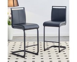 FloraGrace Barkruk – Set Van 2 – Met Voetensteun & Stabiel Metalen Frame – Keuken En Bar – PU Leer – Zwart