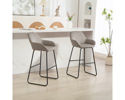 FloraGrace Barkruk Set Van 2 – Stoffen Bekleding Met Schuimvulling, Armleuningen En Voetensteun – Voor Keuken Eiland Of Bar – Metaal – Grijs