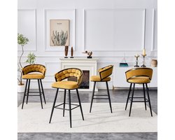 FloraGrace Barkruk Set Van 4 86 cm Geel Met Rugleuning en Voetensteun Moderne Keuken of Bar Velvet Zwarte Metalen Poten