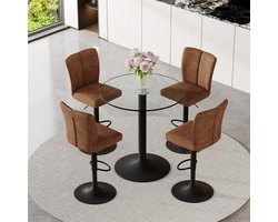 FloraGrace Barset 89 Cm - 4 Draaibare Barkrukken Met Hoogteverstelling - Voor Huisbar En Horeca - Glas, Metaal, Stof - Bruin Zwart