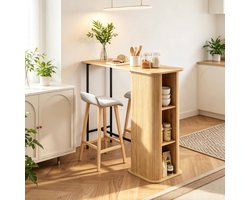FloraGrace Bartafel - Met 3 Open Opbergvakken - Scandinavisch Design Voor Keuken En Woonruimte - Hout En Metaal - 112x50x106 Cm - Eiken