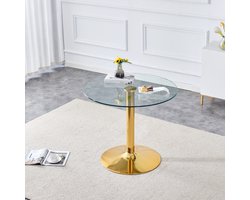 FloraGrace Bartafel Rond Glas En Goud Modern Minimalistisch Voor Woonkamer En Horeca Metaal 85x76 Cm Transparant