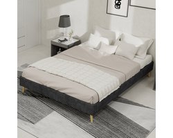 FloraGrace Bedframe 140x200cm - Minimalistisch Gestoffeerd Bed - Stevig Frame Zonder Lattenbodem - Zonder Opbergruimte - Slaapkamer - Stof - Grijs | Zonder matras