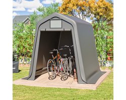 FloraGrace Berging – 245 x 183 x 217 cm – Waterdichte PE Afdekking – Kunststof – Grijs – Voor Fietsen En Tuingereedschap – Met Oprolbare Ventilatiepanelen
