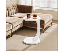 FloraGrace Bijzettafel - C Vorm Met Rond Blad - Voor Bank, Bed En Woonkamer - MDF - 38 x 55 cm - Wit