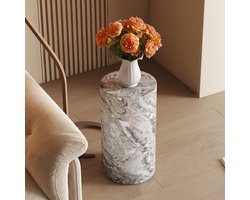 FloraGrace Bijzettafel - Ronde Tafel In Grijze Marmerlook - Voor Woonkamer En Zithoek - MDF - 30 x 55 cm - Grijs