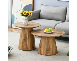 FloraGrace Bijzettafel Set Van 2 Ronde Houten Tafels Houtlook MDF Salontafel Voor Woonkamer Wood