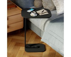 FloraGrace Bijzettafels – Houten Bijzettafel Met Robuust Metaalframe, Moderne Sidetable Voor Bank En Bed – Zwart (Ovaal)