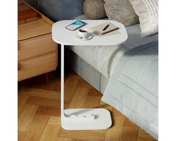 FloraGrace Bijzettafels – Houten Bijzettafel Met Robuust Metaalframe, Moderne Sidetable Voor Bank En Bed – Zwart (Ovaal)