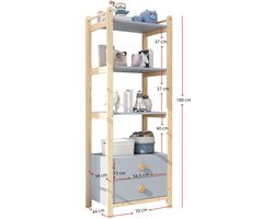 FloraGrace Boekenkast - 4 Niveaus En 2 Laden - Voor Woonkamer En Slaapkamer - Hout En MDF - 70x45x180,5 Cm - Blauw