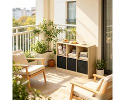 FloraGrace Boekenkast – 80 x 30 x 61 cm – Met 3 Stoffen Lades – Hout En Stof – Licht Eiken En Zwart – Voor Woonkamer Of Kantoor