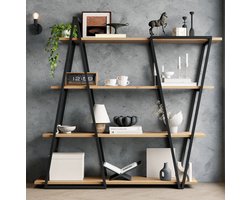 FloraGrace Boekenkast – Geometrisch Design – 158 x 35 x 166 cm – MDF En IJzer – Zwart Bruin – Open Kast Voor Woonkamer Keuken Werkkamer