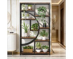 FloraGrace Boekenkast Geometrisch Design 95 X 30 X 175 Cm Metaal En Hout Zwart Rustiek Bruin Voor Woonkamer En Kantoor