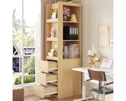 FloraGrace Boekenkast - Smal Hoog Met 3 Vakken En 3 Laden - Voor Kantoor Woonkamer Of Badkamer - Eikenkleur - 60x40x200 Cm