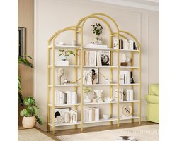 FloraGrace Boekenkast - Vijf Lagen En Wolkvormig Design - Voor Woonkamer En Slaapkamer - Goud Wit - 170x26x190 Cm