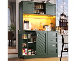FloraGrace Buffetkast - Met Ledverlichting En Grote Opbergruimte - Voor Keuken En Woonkamer - MDF - 120x40x188 Cm - Groen