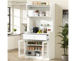 FloraGrace Buffetkast - Met Ledverlichting En Verstelbare Planken - Voor Keuken Woonkamer En Eetkamer - MDF En Spaanplaat - 80x40x180 Cm - Wit