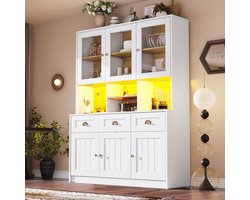 FloraGrace Buffetkast – Retro Design Met Appgestuurde Ledverlichting – 3 Lades 6 Deuren Met Verstelbare Planken – MDF – Wit – 140x40x175 Cm