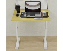 FloraGrace Bureau - Handmatig Hoogteverstelbaar Zit Sta Bureau - Compact Voor Thuiskantoor En Studie - Hout En Metaal - 80x60x60-90 Cm - Houtkleur Wit
