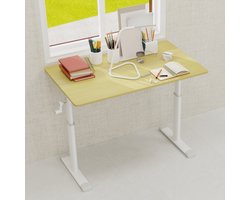 FloraGrace Bureau - Handmatig In Hoogte Verstelbaar Zit Sta Bureau - Voor Thuiswerk En Studie - Metaal En Houtlook - 100x60x60-90 Cm