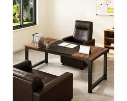 FloraGrace Bureau - Rechthoekig Directiebureau En Vergadertafel - Voor Kantoor, Thuiswerkplek En Bespreekruimte - Metaal En Hout - 180x80x75 Cm - Zwart Rustiek Bruin