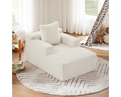 FloraGrace Chaise Longue - 1-Zits Relaxsofa Zonder Montage - Comfortabele Ribstof Met Schuim En Veren - Voor Woonkamer Of Kantoor - Beige