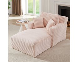 FloraGrace Chaise Longue – 1-Zits Relaxstoel En Slaapsofa Zonder Montage – Comfortabele Ribstof Voor Woonkamer, Kantoor Of Appartement – Roze
