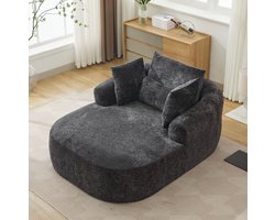 FloraGrace Chaise Longue – 1-Zits Slaapbank Met Armleuningen – Zacht Gepolsterd Voor Woonkamer Of Slaapkamer – Ribstof – Zwart