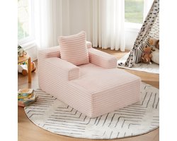 FloraGrace Chaise Longue 117 x 81 x 50 cm - 1-Zits Relaxstoel En Slaapsofa Zonder Montage - Voor Woonkamer, Kantoor Of Appartement - Ribstof - Roze