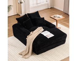 FloraGrace Chaise Longue 135 x 165 x 58 cm - Zonder Montage, Met 4 Afneembare Kussens & Ergonomische Armleuningen - Voor Woonkamer - Ribstof - Zwart
